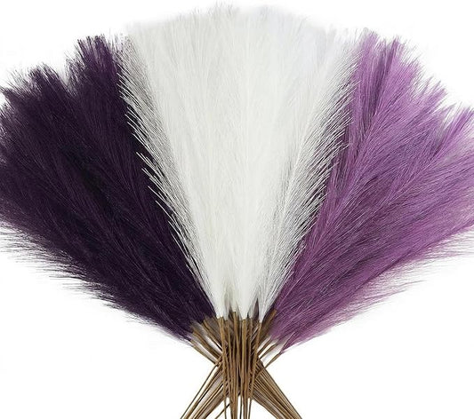 Agusbagli 30pcs Purple Faux Pampas Grass Decor, 21.6in Fluffy Artificial Colored Pampas Grass Short White Fake Pampas Vase Filler Flower Arrangement for Home Wedding Centerpieces Boho Decorations