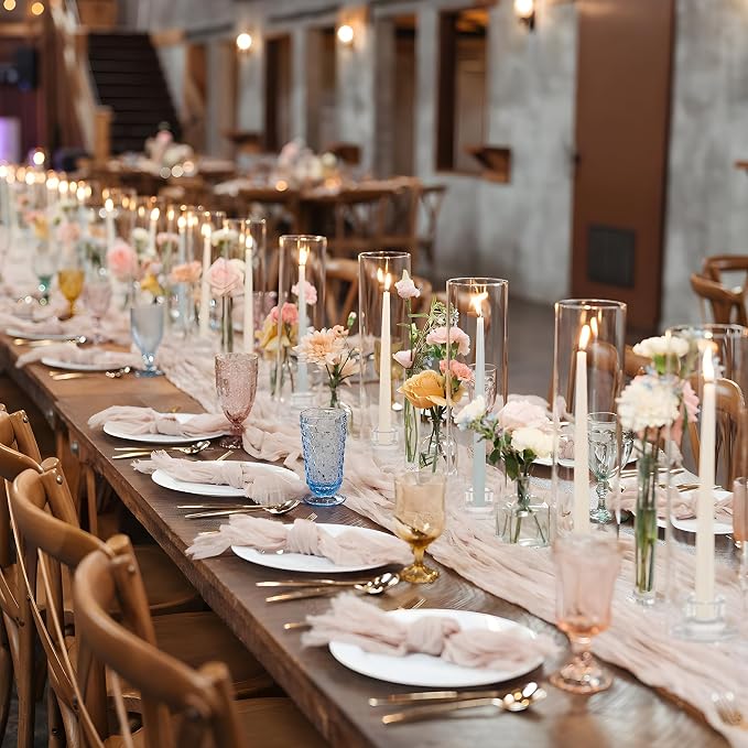 Hurricane Candle Holder Thickened Cylinder Covers Short Taper Candle Sticks Holder 2.5" D × 11" H Glass Tall Candlesticks Holders Centerpiece for Wedding Dining Table, 10 Pcs