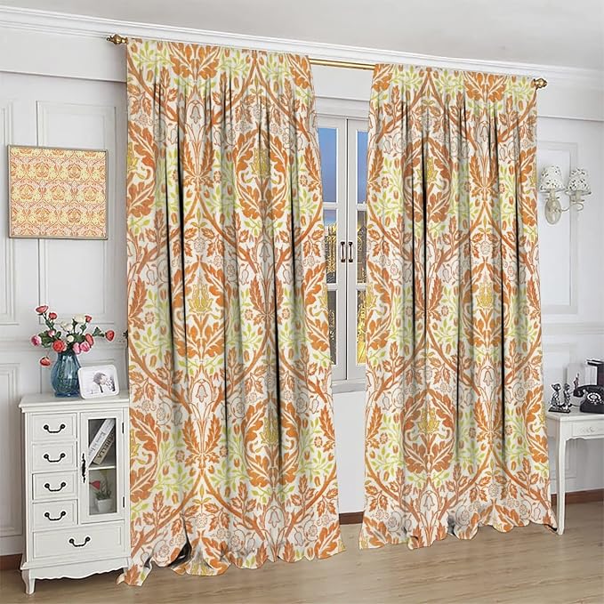 Bohemia William Morris Art Blackout Window Curtains, Vintage Flowers Foliage Rod Pocket Curtains, for Living Room Bedroom 21(W)*45(L) 2 Panels