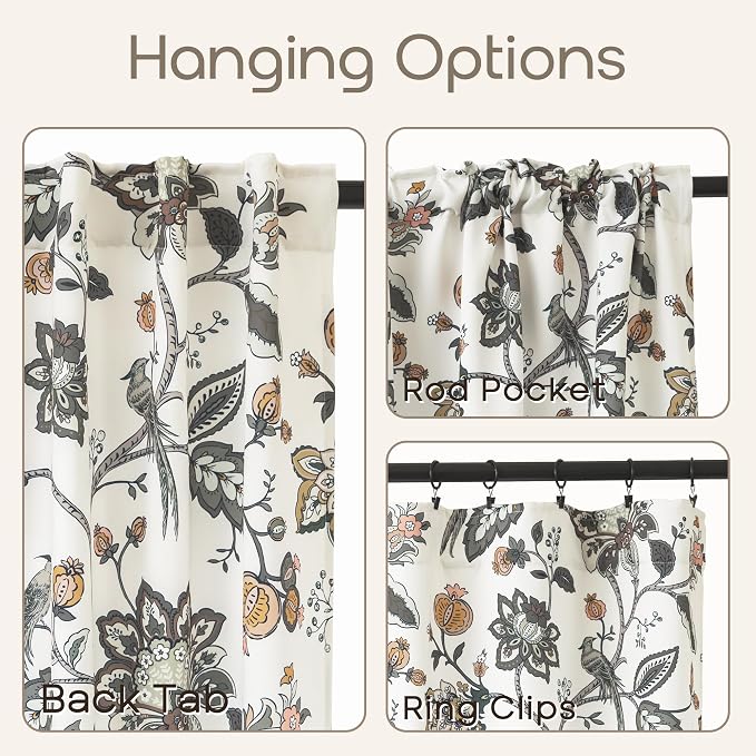 Floral Farmhouse Curtains 96 Inches Long 2 Panel Set for Bay Window,Semi Blackout Green and Brown Primitive Farm House Style Antique Curtains for Living Room Bedroom