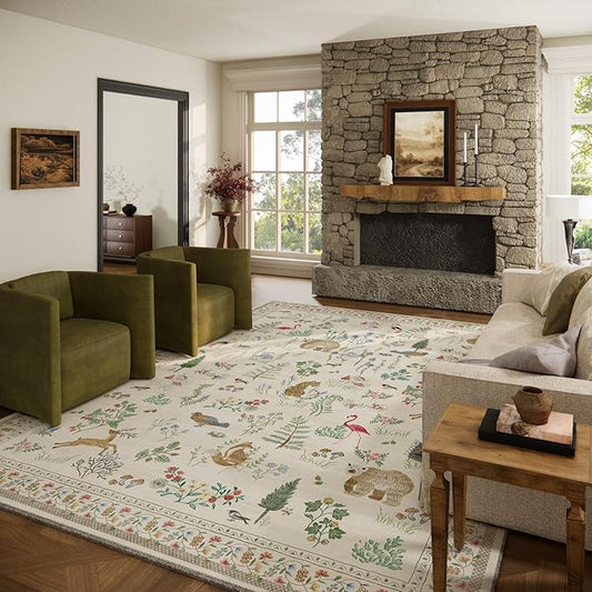 10x14 Area Rugs for Living Room: Washable Rug Non Slip Stain Resistant Low Pile Faux Wool Ultra Soft Lightweight Indoor Large Rugs for Bedroom Nursery Dining Room Under Table Rug Farmhouse Home Office