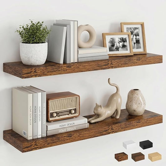Dreamland Floating Shelves for Wall, 27.5 Inch Long Shelves, Wall Decor for Bedroom, Kitchen, Living Room & Book Storage, Mounted Floating Shelf with Invisible Brackets, Set of 2, Rustic Brown