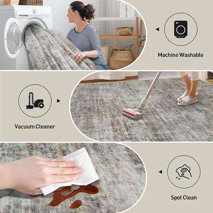 6x9 Area Rugs Washable Rug: Large Modern Abstract Living Room Rug Soft Anti-Skid Thin Carpet Indoor Floor Non-Shedding Carpets for Bedroom Dining Room Farmhouse Nursery Home Office Brown Black