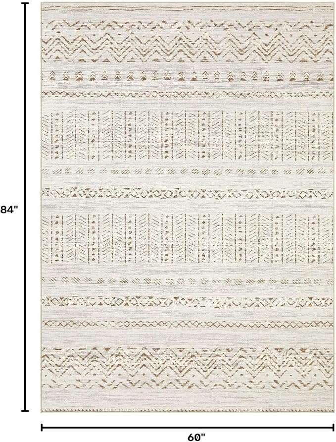 cotiled 5x7 Area Rugs Living Room Rug: Washable Boho Rugs with Non Slip Backing Large Soft Indoor Stain Resistant Carpet for Bedroom Farmhouse Dining Room Lightweight Home Decor Brown/Cream