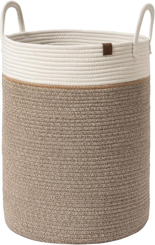 LA JOLIE MUSE Woven Basket Rope Storage Baskets - Large Cotton Organizer, Basket for Baby Blanket, Kids Toy Nursery Laundry Basket Mocha L