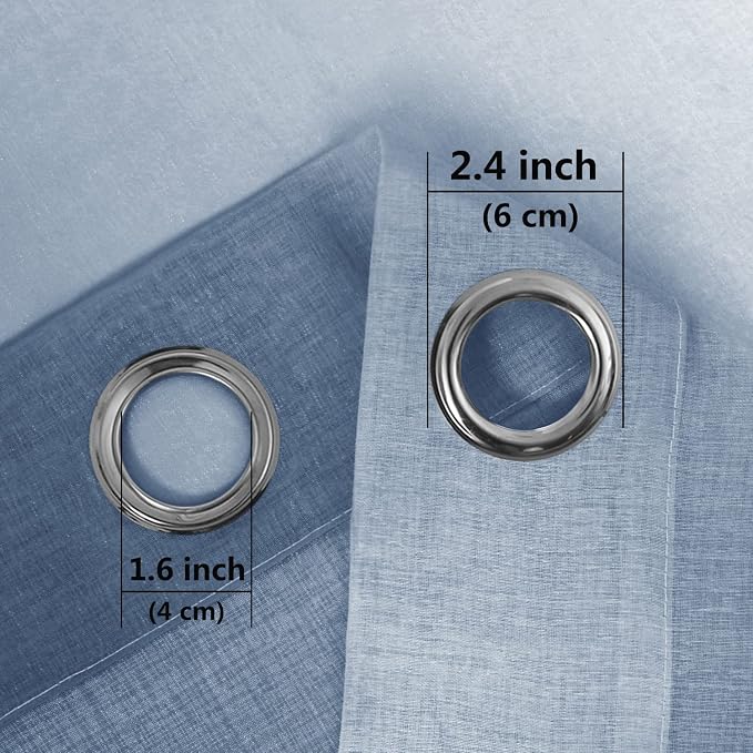 DWCN Blue Faux Linen Ombre Sheer Curtains - Gradient Semi Voile Curtains for Bedroom and Living Room, Set of 2 Grommet Top Window Curtain Panels, 42 x 54 Inches Long, Denim Blue
