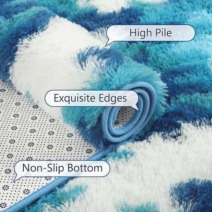 AROGAN Washable 2x6 Runner Rug for Hallway, Long Runner Rugs wtih Soft Memory Foam for Bedroom, Non Slip Backing Carpet, Bedside, Entryway Home, Camouflage Blue and White
