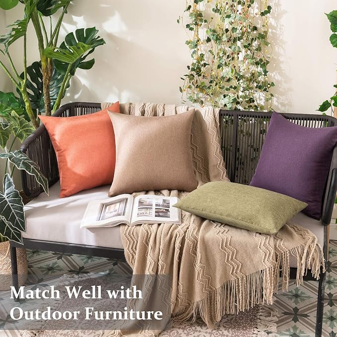 MIULEE Pack of 2 Decorative Outdoor Solid Waterproof Throw Pillow Covers Faux Linen Garden Farmhouse Cushion Cases for Patio Tent Balcony Couch Sofa 18x18 Inch Khaki