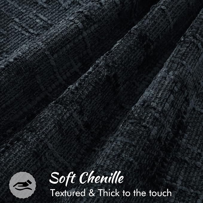 decorUhome Chenille Throw Pillow Covers 18x18 Set of 2, Soft Textured Slubby Modern Decorative Pillow Covers with Elegant Design for Couch, Sofa, Living Room, Black