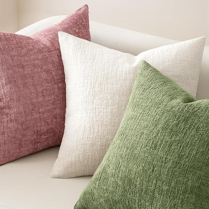MIULEE Decorative Throw Pillow Covers 20x20 Pack of 2 Sage Green Spring Couch Pillow Covers Soft Cozy Textured Chenille Pillowcases for Home Decor Sofa Living Room Cushion Bedroom