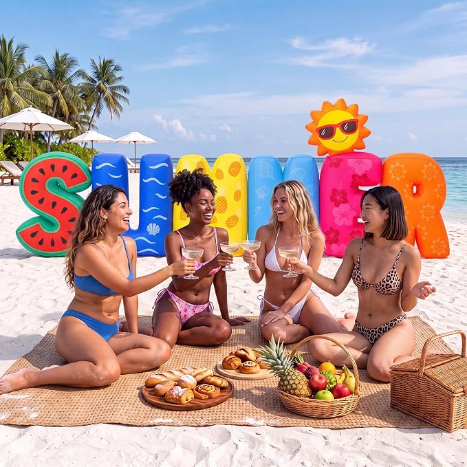 6.56 Ft Summer Inflatable Decoration- LED Lighted Summer Decorations Aloha Tiki Blow Up Party Decor for Tropical Beach Pool Indoor Outdoor Lawn Garden Patio Yard