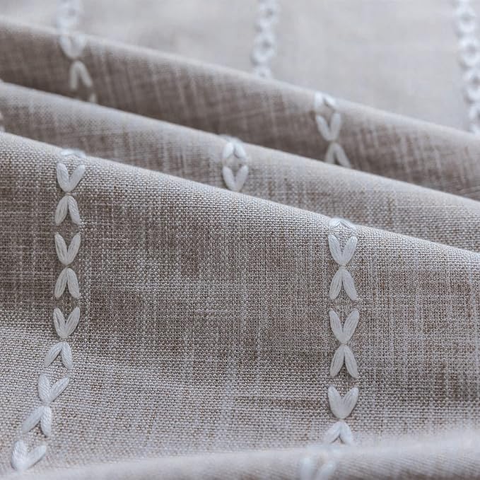 RoomTalks Boho Farmhouse Curtains for Bedroom Living Room 84 Inch Length in Tan French Cabin Rustic Country Cute Cotton Polyester Window Curtain Panels Bohemian Chic Tassel Draperies, 84’’L x 52’’W