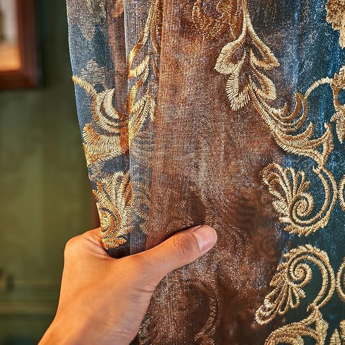 NAPEARL Luxury Embroidered Curtains for Living Room, European Style Curtain Drapes with Floral Patterns Pull Pleated Tape (52W x 96L, Floral 1)