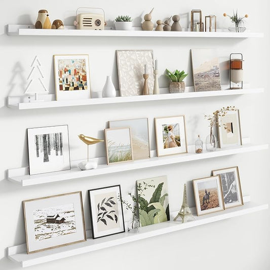 FLYJOE Floating Picture Ledge Shelves for Wall Set of 4, 56 Inch Wall Shelves with Lip Long Large Nursery Book Shelf for Toys Storage Kids Bookshelf Wall Mounted Living Room Bedroom Decor Frames