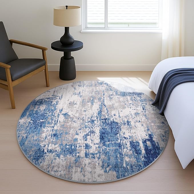 RELEANY Washable Area Rugs 8ft Non-Slip Modern Abstract Soft for Living Room Entryway Bedroom Kitchen, Print Pattern, Blue Grey Navy Gray
