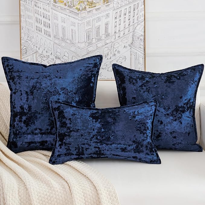 Premium Series, Crushed Velvet Throw Pillow Covers, Luxury Thick Cushion Cases for Home Decor, Navy Blue, 20x20 Inch, Covers Only