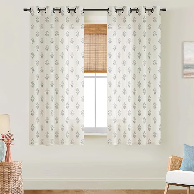 Light Grey Curtains for Bedroom Living Room,Sheer Non See Through Privcacy That Let Light in Pattern Farmhouse Coquette Shabby Chic Curtains for Girls Room 63 Inch Length,Dove Gray and Cream White