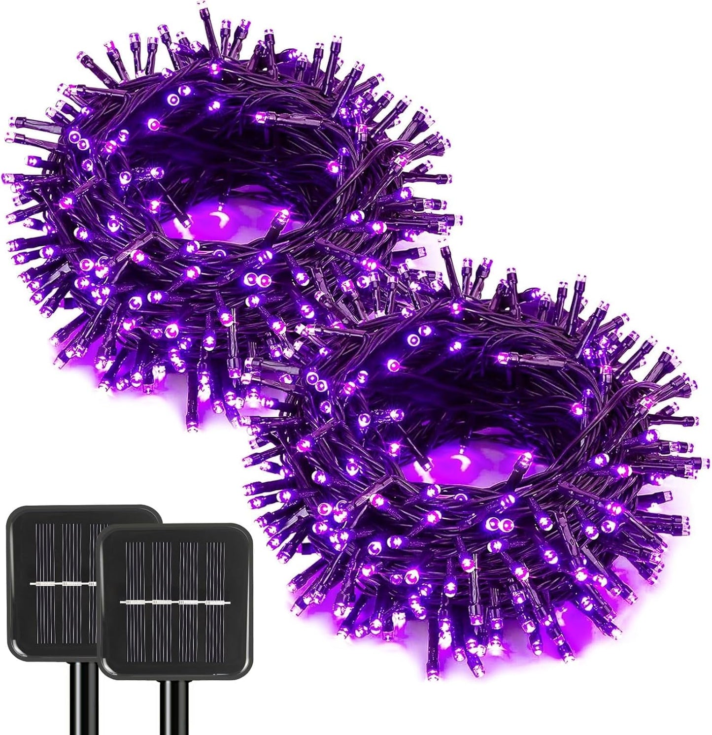 2 Pack Solar String Lights Outdoor, 200 LED Extra-Long 78 FT Solar Lights Outdoor with 8 Lighting Modes, IP65 Waterproof for Halloween, Garedn, Xmas, Balcony, Wedding, Party (Purple)
