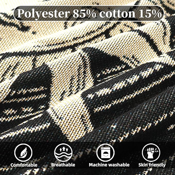 Boho Throw Blanket Reversible Cotton Bohemian Tapestry Hippie Room Decor Outdoor Blanket Double Sided (Sun Moon 50"x60")
