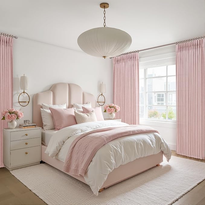 Baby Pink High Ceiling 102 Inches Long Curtains 2 Panels Set for Sliding Glass Door, Beautiful Pinch Pleated Linen Sheer Dining Room Curtain Privacy Light Filtering 100-102 Inch Large Window Drapes