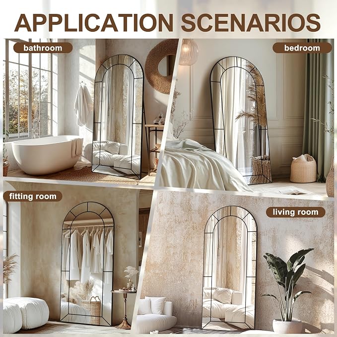 Wall Mirror,Full Length Floor, Window Pane Mirror for Living Room Decor, Decorative Wall Art, Large Wall for Bedroom, Hallway, Living Room Arch-56"X22"