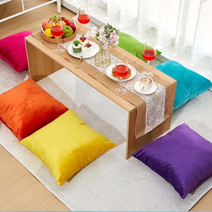 Berlune 6 Pcs Bright Velvet Throw Pillow Covers 18" x 18" Rainbow Decorative Cushion Case Soft Colorful Pillowcase for Graduation Coquette Party Accessories Couch Sofa Bed Chair Home Decor, No Inserts
