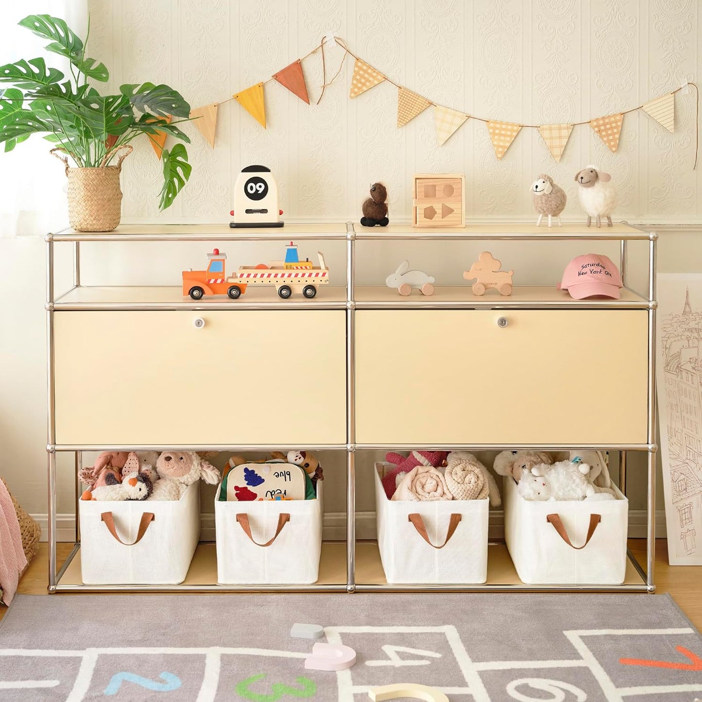 GRANNY SAYS Closet Storage Baskets, Collapsible Fabric Storage Bins with Metal Frame, Clothes Organizer Bins, Large Baskets for Shelves, Ivory, 4-Pack