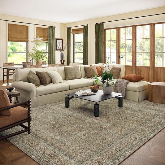 palohom 10x14 Area Rug Washable Rugs: Large Living Room Rug Stain Resistant Non Slip Distressed Vintage Low Pile Faux Wool Soft Rugs for Bedroom Farmhouse Dining Room Nursery Indoor