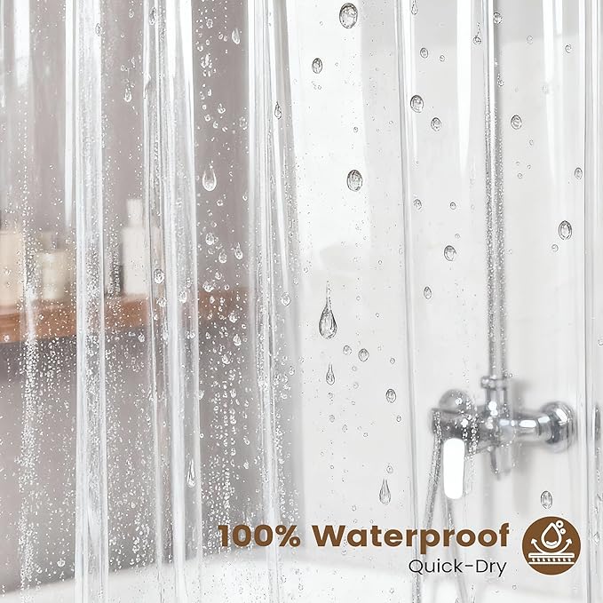 BTTN 3 in 1 Shower Curtain Set - 96 Inch Extra Long Linen Textured Cloth Shower Curtain Liner with Plastic Hook, Modern Hotel Luxury Waterproof Fabric Shower Curtain for Bathroom, Grey/Gray, 72x96