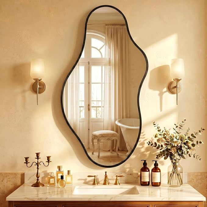 Bathroom Mirror for Over Sink -Black Room Decor Wall Mirror 20"x 36" | Irregular Wall Mirror - Asymmetrical Abstract Mirror Unique for Bedroom, Living Room, Cloakroom, Entryway
