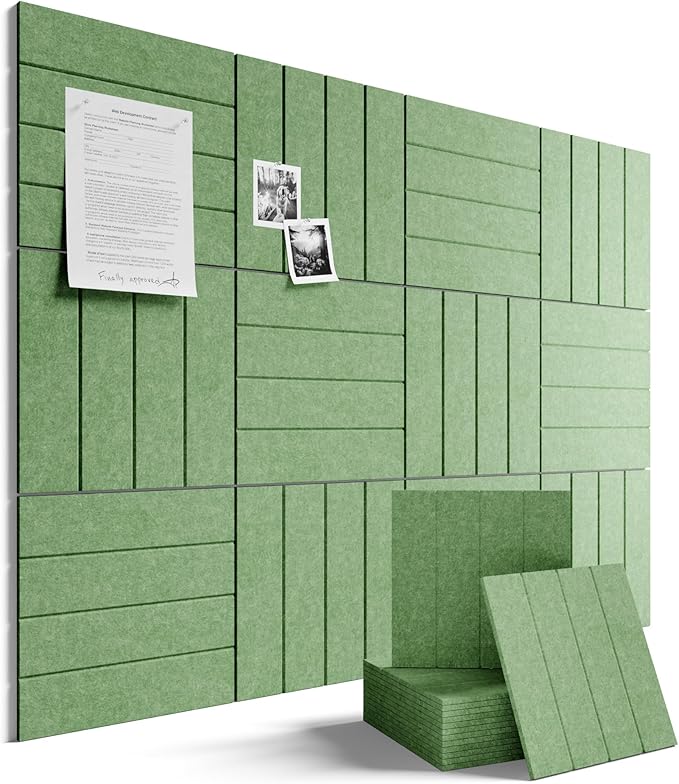 Fluxynara Large Felt Bulletin Board 48" x 36" Cork Board Alternative-12 Pack with 64 Safe Removable Adhesive Tabs, Cork Boards for Walls Felt Board for Home Office Classroom Pin Board-Moss Green