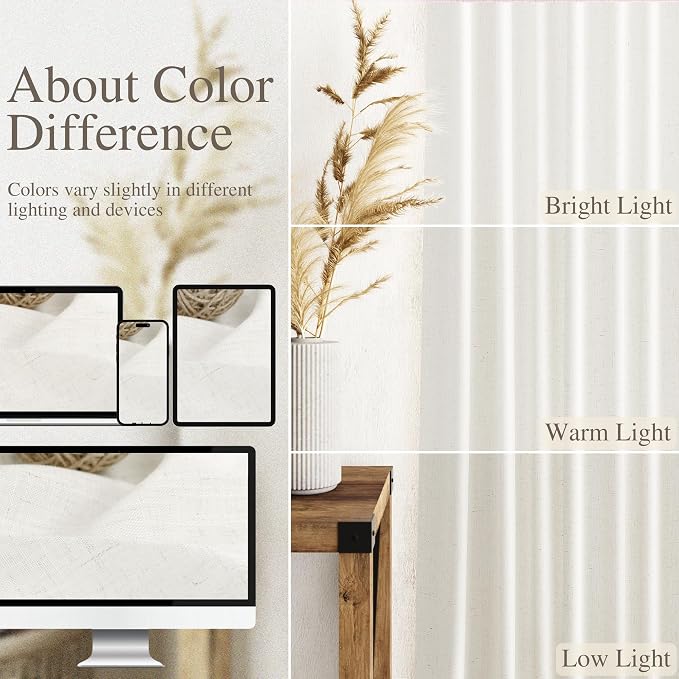Nanspring Neutral Linen Curtains 120 Inches Long for Living Room Linen Sheer Curtain Back Tab Coastal Modern Farmhouse Floor to Ceiling Drapes for Bedroom Office High Window 52x120, 2 Panels