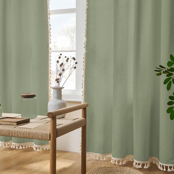 Joydeco Custom Boho Curtain Panel for Bedroom Living Room - Super Soft Light Filtering Country Rustic Semi Sheer Farmhouse Rod Pocket (Custom, Sage Green)