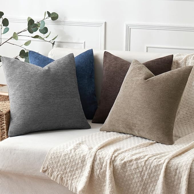 MIULEE Pack of 2 Dark Gray Decorative Pillow Covers 20x20 Inch | Soft Chenille Couch Throw Pillows Farmhouse Cushion Covers for Home Decor Sofa Bedroom Living Room