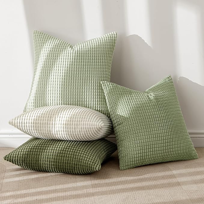 MIULEE Farmhouse Decorative Pillow Covers 20x20 Inch Set of 4 Light Green | Modern Natural Rustic Throw Pillows Neutral Warm Soft Corduroy Couch Pillowcases Home Decor for Sofa Living Room Bed