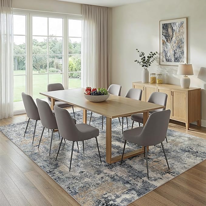 WITSHOCK Area Rugs 12x15 Living Room Rug - Washable Neutral Soft Low Pile Non-Slip Modern Abstract Thin Large Indoor Carpet for Bedroom Dining Room Nursery Office - Dark Blue Brown