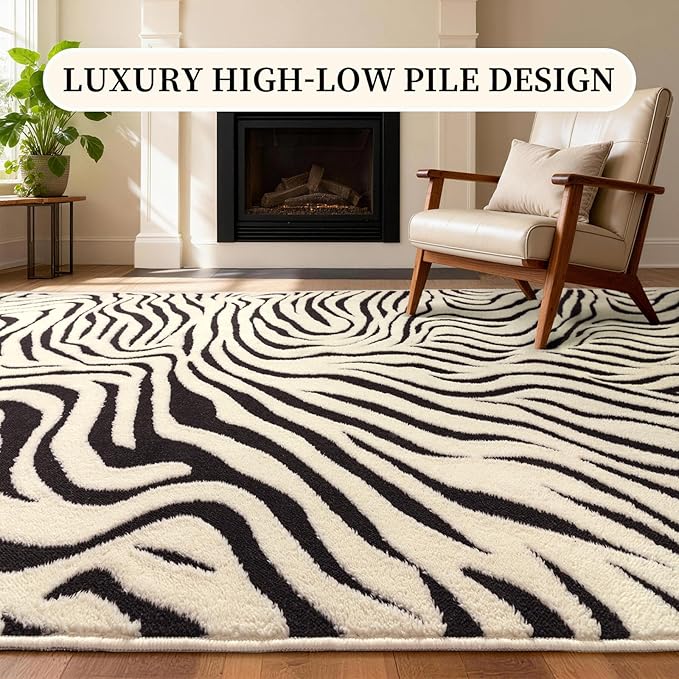 YIHOUSE 2×3 Ft Entryway Rugs: Washable Zebra Striped Small Rug - Modern Black and Cream White Rug for Indoor Entrance Bedroom Bathroom Home Decor - Nonslip Non-Shedding Carpet