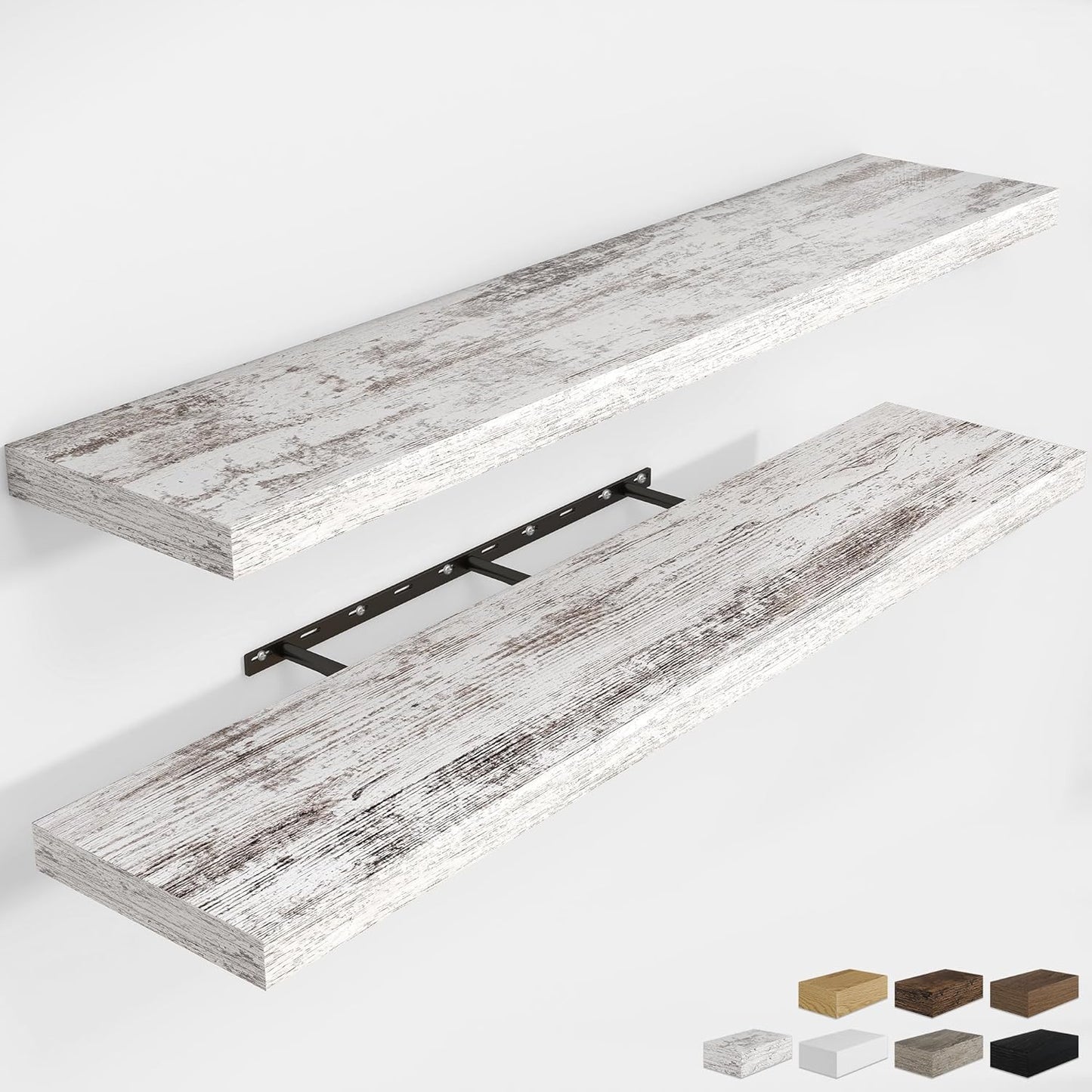 RICHFOCUS 55Inch Floating Shelves for Wall 2 Pack Shelves for Bedroom|Kitchen|Bathroom Wall Mounted Rustic Distressed Wood Floating Shelf with Invisible Brackets for Books|Storage|Decor, Rustic