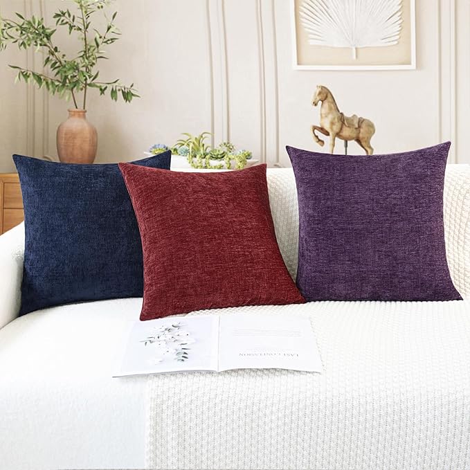CaliTime Throw Pillow Covers Decorative 26 X 26 Inches Pack of 2 Cozy Chenille Cushion Cases for Couch Sofa Bed Living Room Home Navy Blue