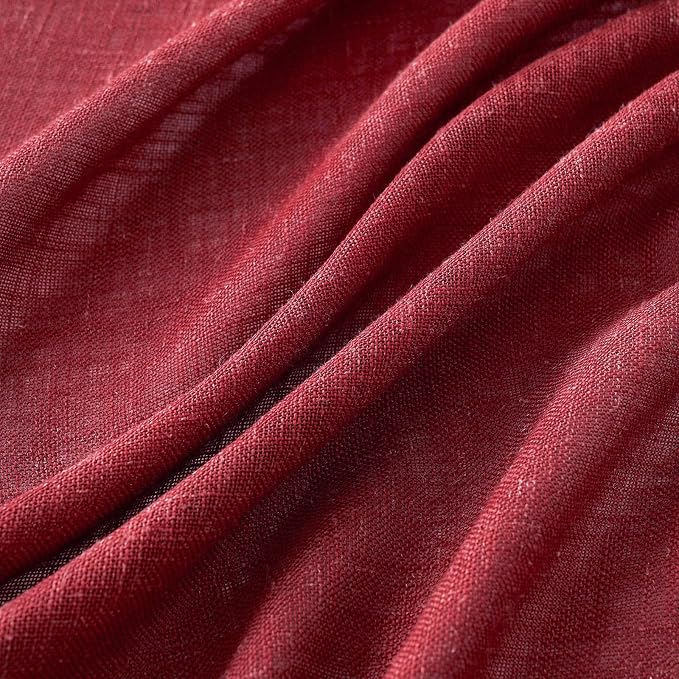 MIULEE Burgundy Red Linen Curtains 96 Inch Long for Bedroom Living Room, Soft Thick Linen Textured Window Drapes Semi Sheer Light Filtering Rod Pocket Back Tab Christmas Burlap Look, 2 Panels