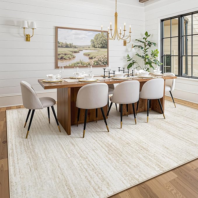 Area Rug 9x12 Living Room Rugs: Washable Modern Rug Large Non-Slip Soft Rugs Stain Resistant Printed Rug Indoor Carpet for Bedroom Kitchen Dining Room Nursery Playroom Home(Beige, 9'x12')