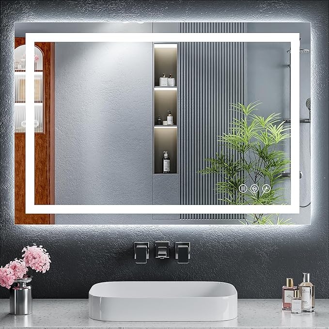 24"x36" LED Bathroom Mirror with Lights, Backlit + Front Lit with CRI>90, Lighted Mirror for Bathroom, Anti-Fog, Dimmable Brightness, 3 Colors, Memory Function, Shatterproof Tempered Glass