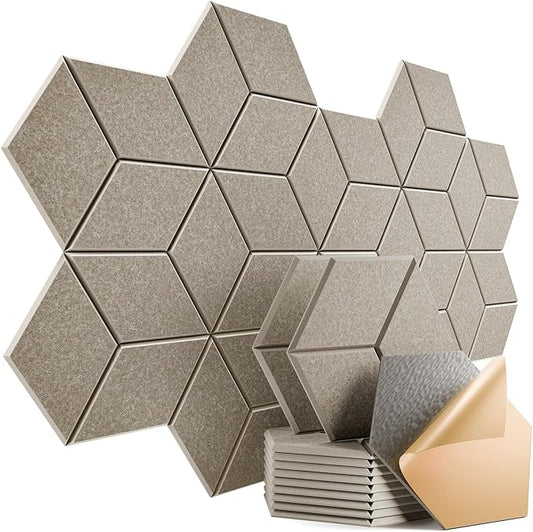 12 Pack Self-Adhesive Acoustic Panels 12" X 10" X 0.4" - Sound Proof Foam Panels with High Density, Y-Lined Design, Flame Resistant, Absorb Noise and Eliminate Echoes(Camel)
