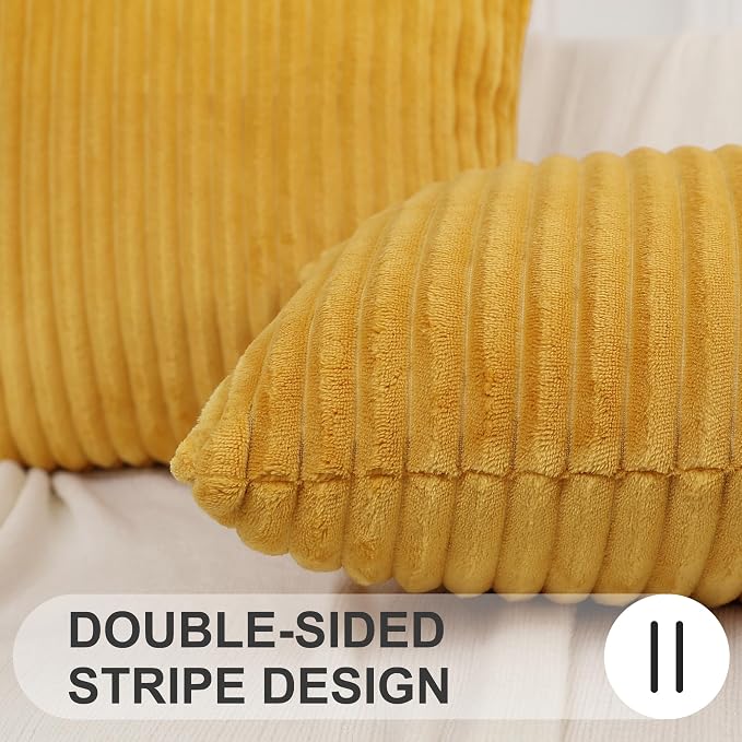 Simmore Decorative Fall Throw Pillow Covers 20x20 Set of 2, Soft Natural Plush Flannel Double-Sided Fluffy Couch Pillow Covers for Sofa Living Room, Mustard Yellow