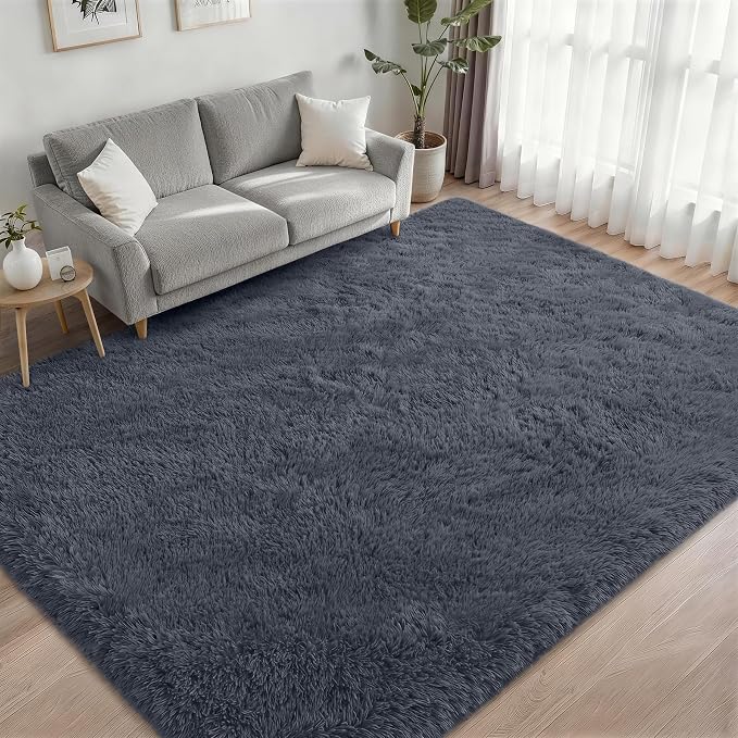 6x9 Area Rugs for Living Room Bedroom: Ultra Soft Fluffy Shag Rug Upgrade Non-Slip Non-Shedding Large Fuzzy Plush Carpet Indoor Floor Carpets for Kids Room Playroom Nursery Dorms Home Decor Grey