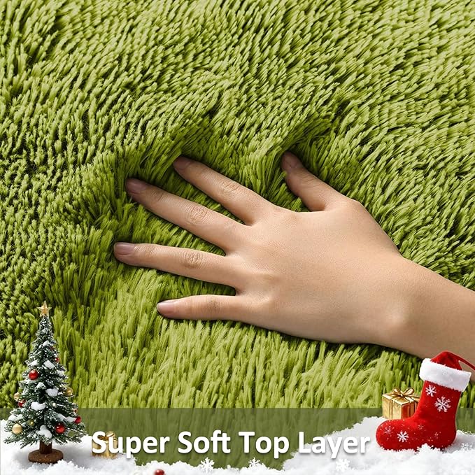 Ophanie Green Grass Area Rugs for Bedroom, 3x5 Shag Fluffy Carpet, Fuzzy Furry Plush Soft Cute Kids Baby Girls Shaggy Bedside Floor Rug for Teen Nursery Decor Aesthetic with Over 99 pcs Pile fibers