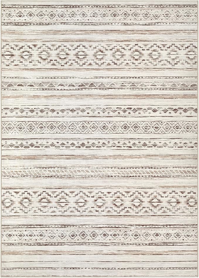 cotiled 8x10 Area Rugs Living Room Rug: Washable Boho Rugs with Non Slip Backing Large Soft Indoor Stain Resistant Carpet for Bedroom Farmhouse Dining Room Lightweight Home Decor Cream Brown