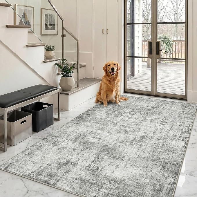 4x6 Area Rugs Washable Living Room Rug-No Slip Soft Carpets Modern Abstract Indoor Floor Stain Resistant Carpet for Bedroom Dining Room Farmhouse Nursery Home Office Grey
