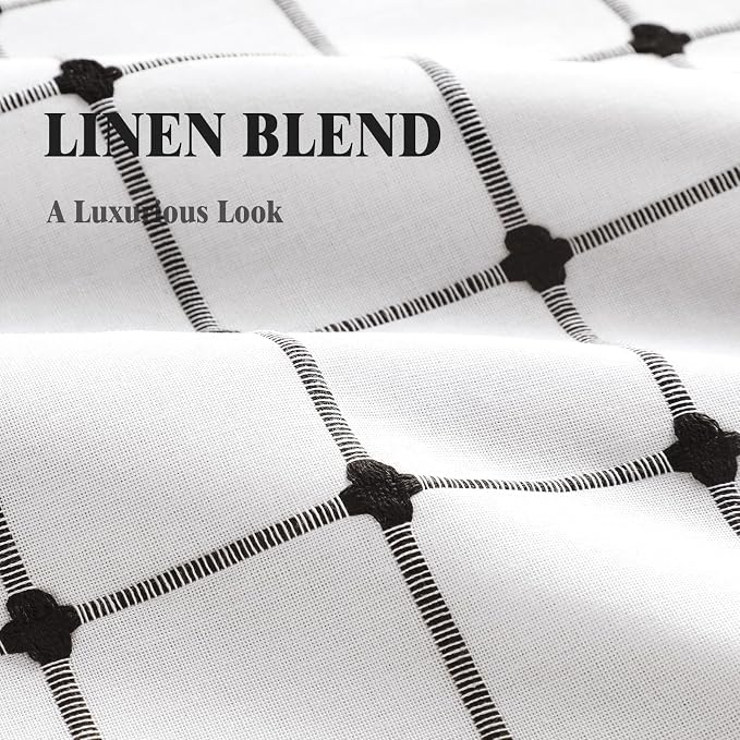 Boho Blackout Black Plaid Curtains 84 Inch Linen Blend Drapes with Tassels 2 Panels, Cotton Embroidered Farmhouse Curtains for Living Room Bedroom