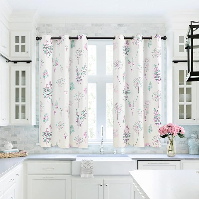 XTMYI Lavender Bathroom Curtain for Small Window,Watercolor Floral Bath Decor,80% Blackout Short Curtains for Girls Bedroom,45 Inch Length,Purple
